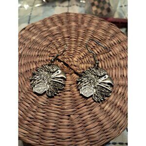 Harley Davidson Silver Tone Eagle Head Dangle Earrings